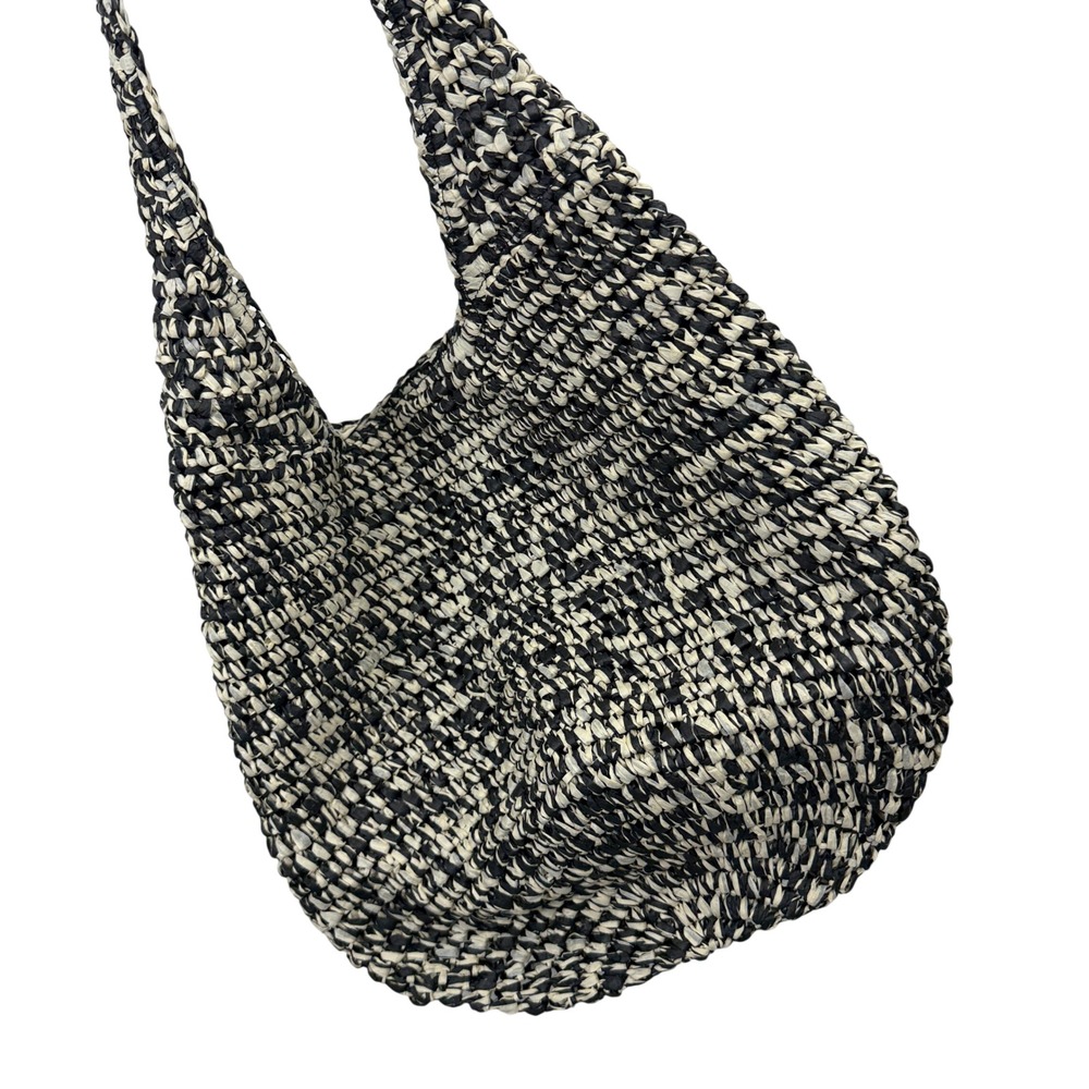 Banana Republic Bag Womens OS Black Cream Woven Straw Hobo Tote Shoulder Bag